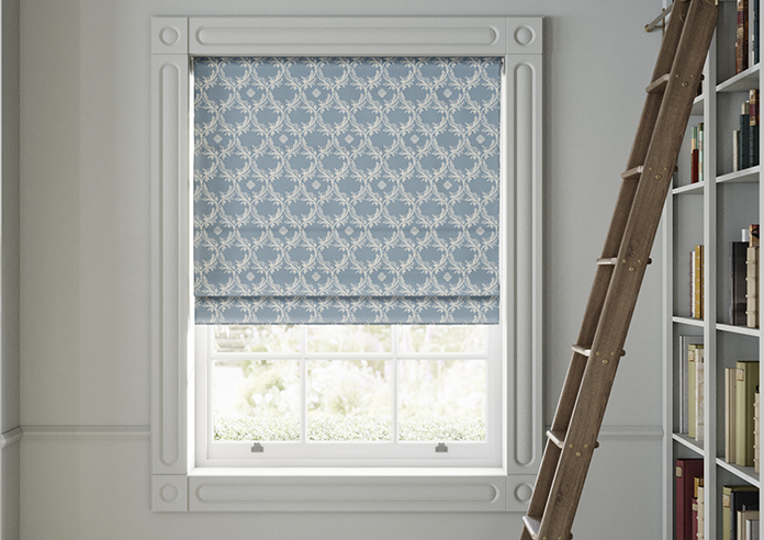 Trellis Prints, Vine and Bloom Raffs Blue - Twist&Fit Roman Blind - Image 3